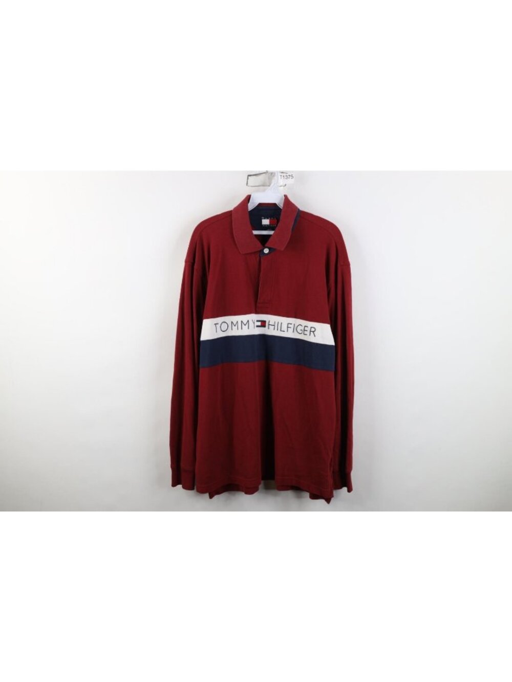 Vtg 90s Y2K Tommy Hilfiger Rugby Polo Shirt Mens Size L Red Faded Long Sleeve